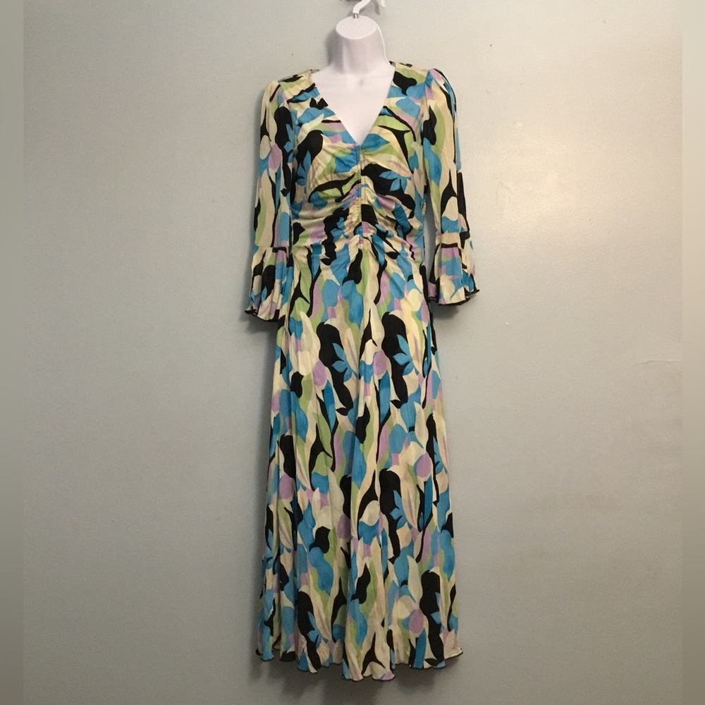 Diane Von Furstenberg Blue and Green Long Sleeve Dress